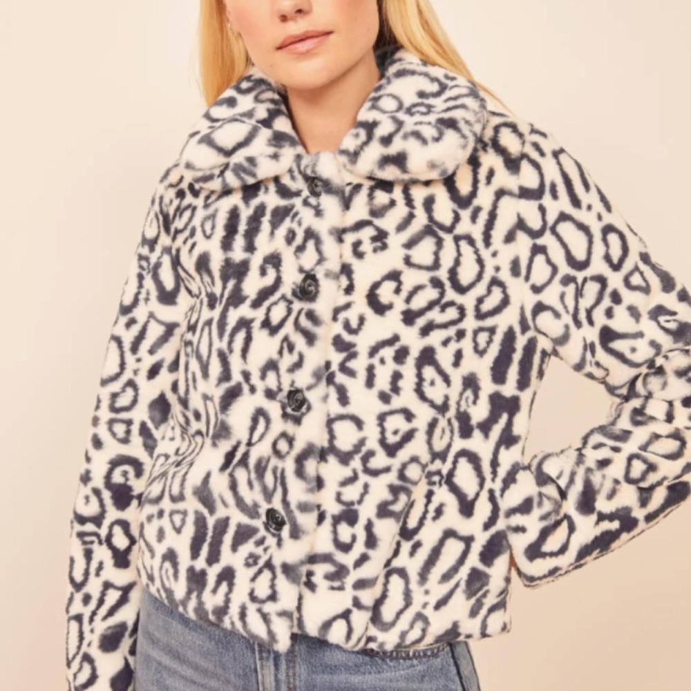 REFORMATION Faux Fur Leopard Print Coat